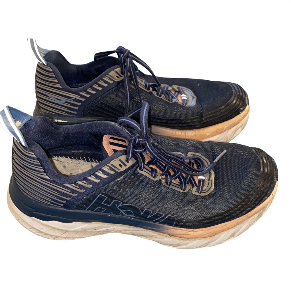 Hoka One One Bondi 6 Navy Blue & Peach Women's Sneakers Running Shoes Size 8.5